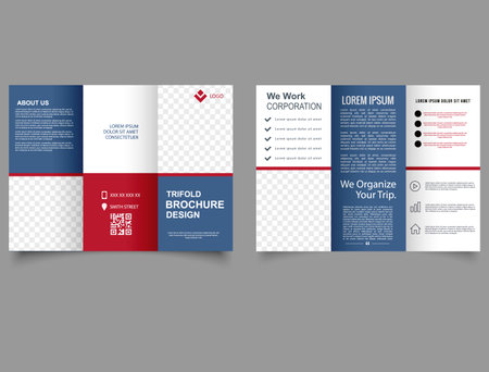Tri-fold brochure vector design. Simple blue red folded flyer.の写真素材