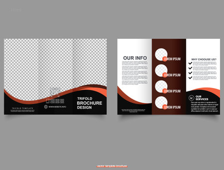Dark trifold brochure. Vector graphics. Flyer and Leaflet, Cards Landingのイラスト素材