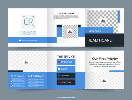 Medical hospital square trifold brochure template. Leaflet. Vector illustration.のイラスト素材