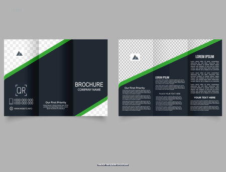 Black green trifold brochure. Vector illustration.のイラスト素材