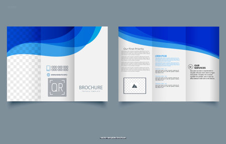 Trifold brochure with blue waves Ready Brochure Template. Vector illustration.のイラスト素材