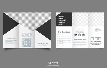 Black elegance business trifold leaflet brochure template flyer vector minimal flat design setのイラスト素材