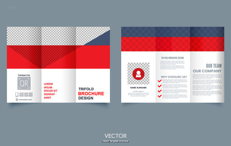 Trifold Brochure Template Red. Simple and minimalist layout, creative tri-fold, trend brochureのイラスト素材