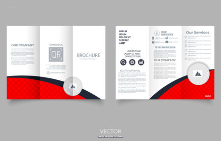 Red trifold brochure. folding layout Abstract brochure template. vector file. For printing.のイラスト素材