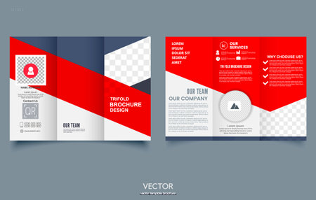 Red geometric trifold brochure. For presentation and printingのイラスト素材