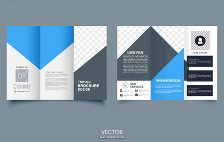 Blue trifold brochure with geometric shapes. For the layoutのイラスト素材