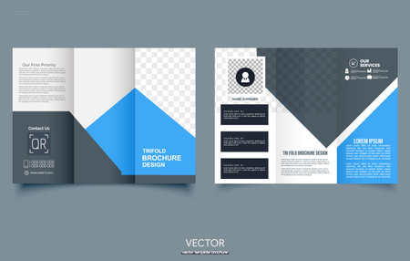 Blue trifold brochure with geometric shapes. For the layoutのイラスト素材