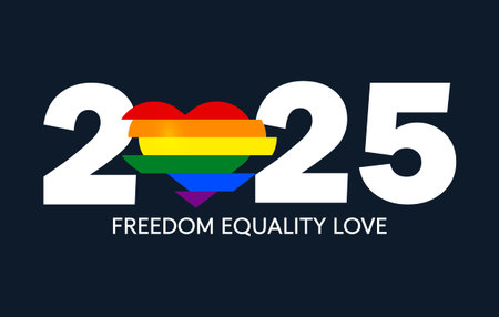 LGBT Pride 2025 Vector, Freedom, Equality, Love. Rainbow Heart Graphic Editable image
