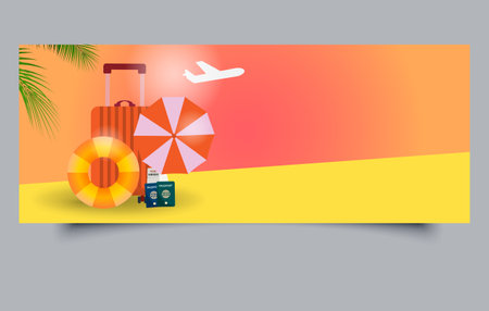 Tourist banner. Sunset on the beach.のイラスト素材