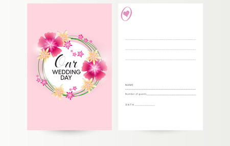 Elegant Floral Wedding Invitation Card Template Pink Flowers Design Our Wedding Day RSVPのイラスト素材