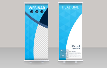 Roll up banner with geometric shapes. For advertising webinars. Editable image.のイラスト素材