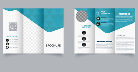 Blue Modern Corporate Trifold Brochure Template with Geometric Design. Ideal for marketing agencies, corporate presentations, and business services. Editable image.のイラスト素材