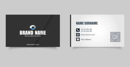 Modern Minimalist Business Card Template. Includes front and back sides with editable name, title, contact details, website.のイラスト素材