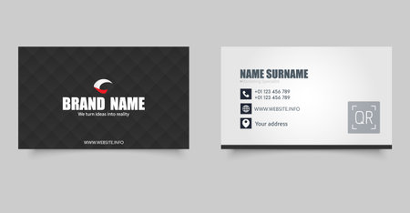 Modern Minimalist Business Card Template. Includes front and back sides with editable name, title, contact details, website.のイラスト素材