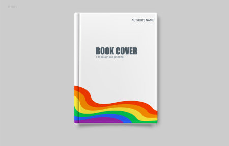 Minimal book cover design featuring a clean white background with colorful rainbow wave pattern at the bottom. Ideal for publishing, print, or LGBTQ themed contentのイラスト素材