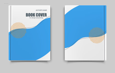 Stylish book cover mockup with a modern abstract design in yellow and orange colors. Ideal for print design, branding, and creative portfolios.のイラスト素材