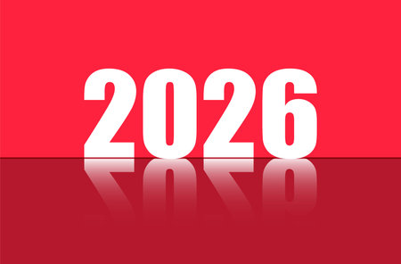 Happy New Year 2026 Typography with Reflection. Professional Vector Background