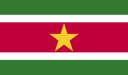 High-quality vector illustration of the national flag of Suriname. The design features horizontal green, white, red, white, and green stripes with a large yellow star in the centerのイラスト素材