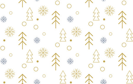 Stylish  vector pattern featuring elegant golden and navy blue snowflakes, geometric Christmas...