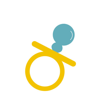 A simple, flat design vector illustration of a baby pacifier (dummy, soother), isolated on a white...