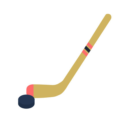 A hockey stick with a puck in a flat style on a white background. Ideal for childrens sports projects and web icons. Vector graphics.のイラスト素材