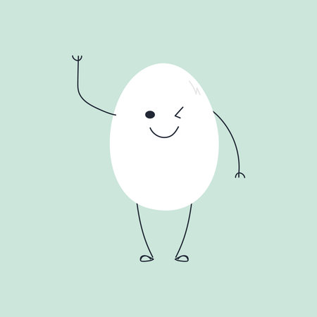 Easter character. Cute Winking Egg Character Vector illustration. Easter themes, food-related graphics, packaging, branding, and editorial projects.のイラスト素材