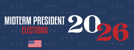 Midterm President Election 2026 America Vector Banner with Check Mark.