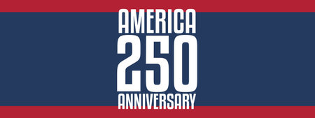 America 250 Anniversary Vector Design. Perfect for Independence Day, historical events, and patriotic themes. The bold number 250 in navy blue features white stars and red stripes,のイラスト素材