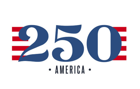 United States of America 250 Anniversary celebrate on 4th of July. USA Independence Day sticker Design. American Flag. Modern typography banner, label, tag vector illustration on white backgroundのイラスト素材