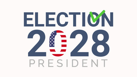 US Election 2028 President Typography with Check Mark and Flag Number Zero Vector. Fully editable...
