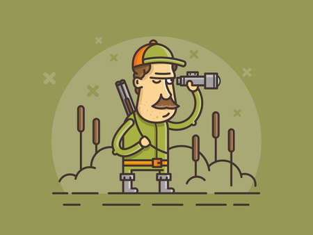 Illustration of hunter with a gun and telescope.のイラスト素材
