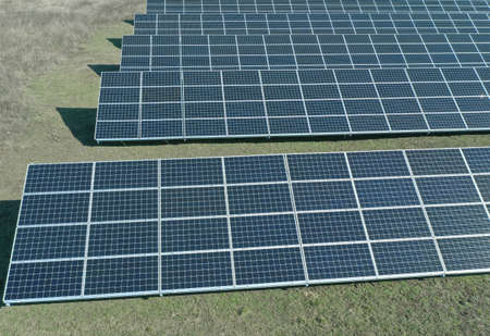 Aerial view of a part of modules or panels of a solar power plant.の写真素材