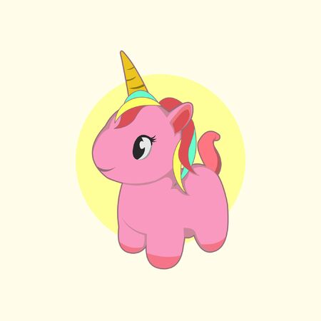cute pink unicorn vector cartoon illustrationのイラスト素材