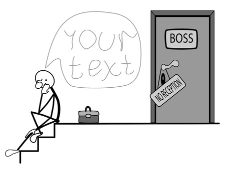 a man sitting on the stairs. the door is closed.のイラスト素材
