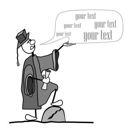  student stood near the stone. a scroll in his hand. he says it.のイラスト素材