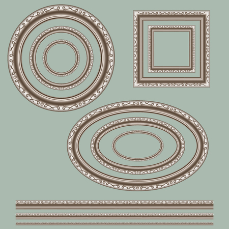 openwork frame threaded on a green background as a circle, oval and square.のイラスト素材