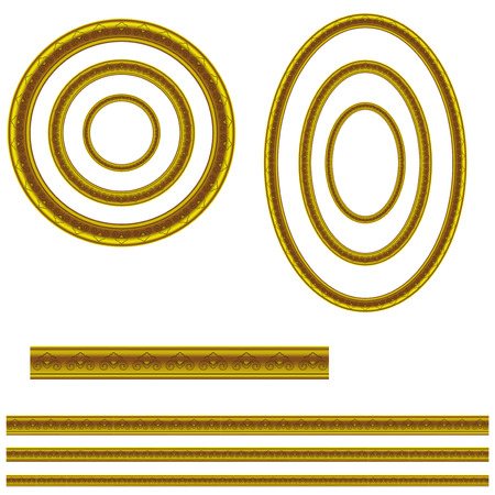 delicate frame with carvings on a white  in the form of a circle oval and baguette gold colorのイラスト素材