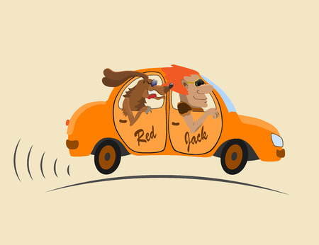 Auburn man in an orange car and the dog go aheadのイラスト素材