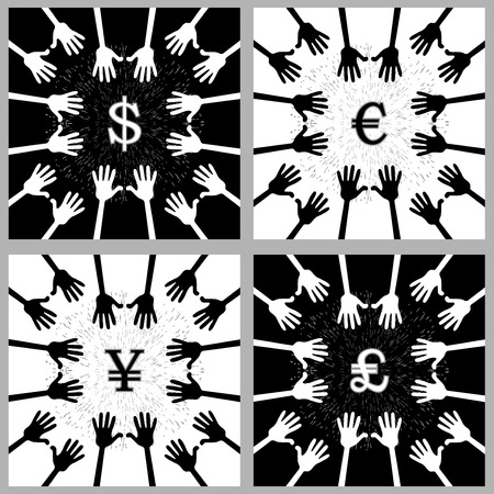 a set of global currency and palm. for successful business and make money vector illustration for design and printingのイラスト素材