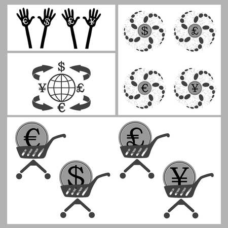 a set of global currency and palm. for successful business and make money vector illustration for design and printingのイラスト素材
