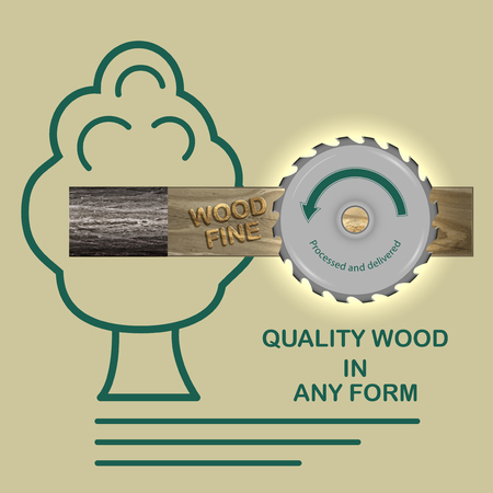 board from oak and circular saw on wood background silhouette. store, workshop, on the banners and advertisements. Vector illustration.のイラスト素材