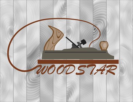 a tool for working with wood. plane on a background of a set of boards with a beautiful textureのイラスト素材