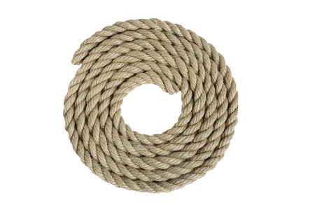 rope made of coarse hemp. are in coils, isolate on white background without shadows. easy to cut for your project.の写真素材