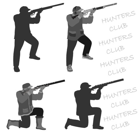 man shoots from a rifle at the target and hunting. set in different poses. totally vector illustration. Isolate on white background. easy to cut to your Projects summaryのイラスト素材