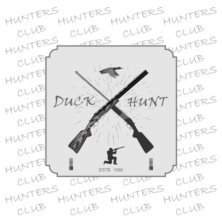 two rifles for hunting. man shoots from a rifle at the target and hunting. at the top of the duck flies. Isolate on white.のイラスト素材