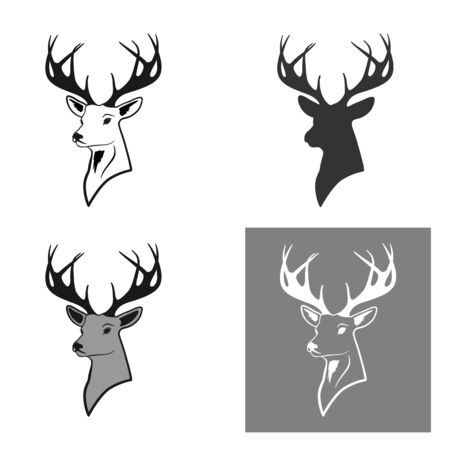 deer head with antlers. a set of four pieces. pattern and silhouette. isolate on white backgroundのイラスト素材