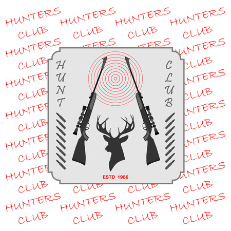 two sniper rifles. in the middle of a deer head with antlers. totally vector illustration. against the background of the inscription.のイラスト素材