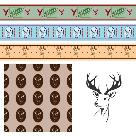 deer head with antlers. one young. seamless texture. pattern and silhouette. For all who love wildlife. Isolate on whiteのイラスト素材