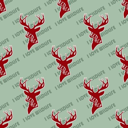 deer head with antlers. one young. seamless texture. pattern and silhouette. For all who love wildlife. Isolate on whiteのイラスト素材