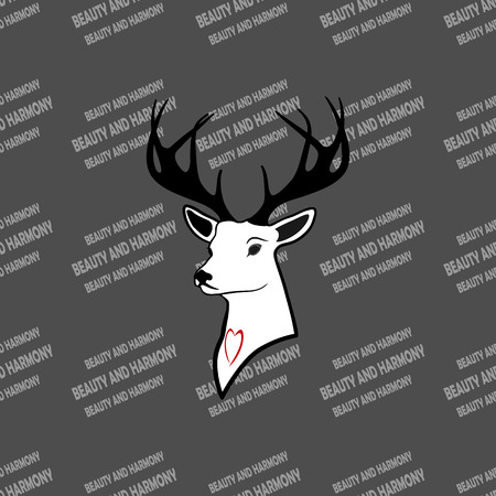 deer head with antlers. one young. seamless texture. pattern and silhouette. For all who love wildlife. Isolate on white background.のイラスト素材